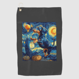 Halloween Starry Night Puppy Dachshund Golf Towel