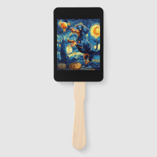 Halloween Starry Night Puppy Dachshund Hand Fan