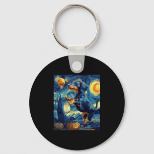 Halloween Starry Night Puppy Dachshund Key Ring