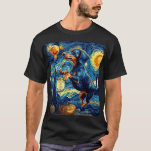 Halloween Starry Night Puppy Dachshund T-Shirt