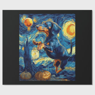 Halloween Starry Night Puppy Dachshund Wrapping Paper