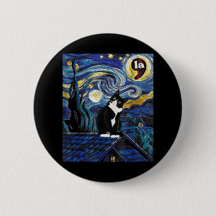 Halloween Starry Night Tuxedo Cat Comma La Kamala 6 Cm Round Badge