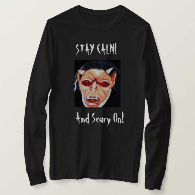 HALLOWEEN STAY CALM AND SCARY ON tee (Design Front)