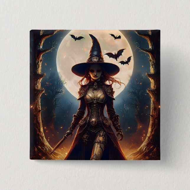 Halloween Steampunk Forest Witch 15 Cm Square Badge (Front)