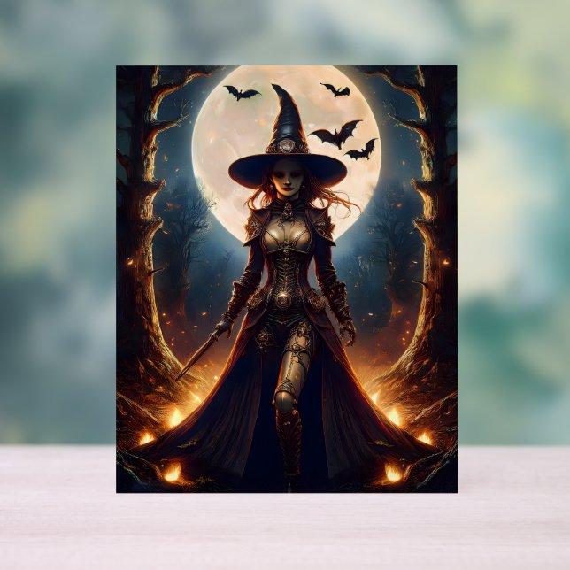 Halloween Steampunk Forest Witch Acrylic Sign (Neutral)