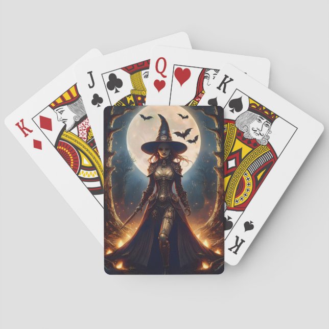Halloween Steampunk Forest Witch Playing Cards (Back)