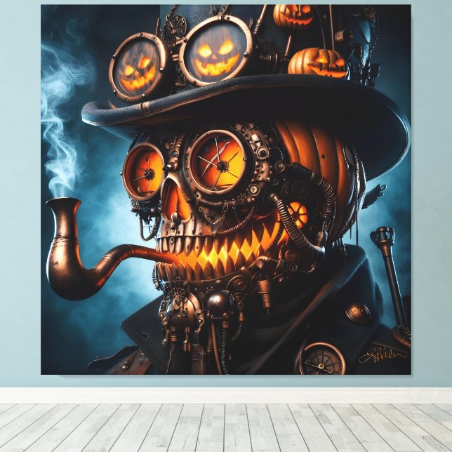 Halloween Steampunk Gothic Jack-O-Lantern Canvas Print (Insitu(Wood Floor))
