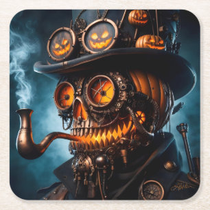 Halloween Steampunk Gothic Jack-O-Lantern Square Paper Coaster