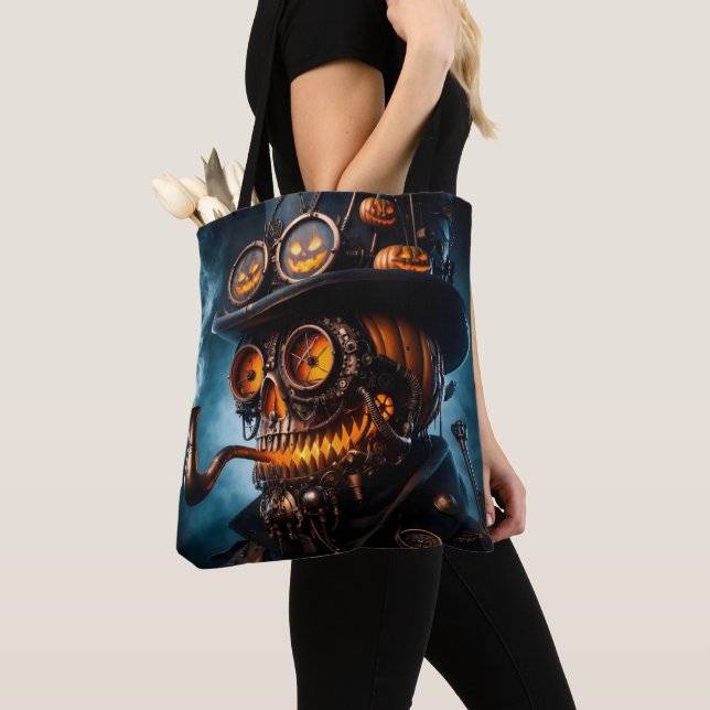 Halloween Steampunk Gothic Jack-O-Lantern Tote Bag (Close Up)