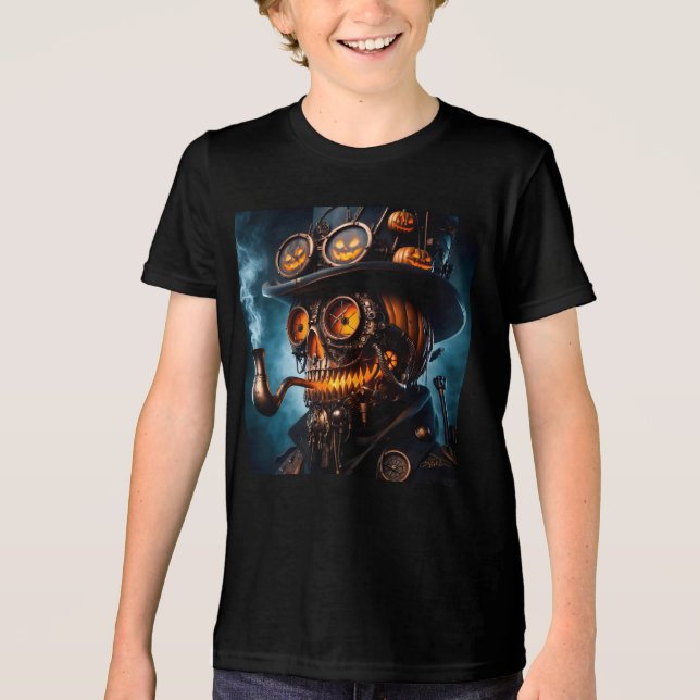 Halloween Steampunk Gothic Jack-O-Lantern Tri-Blend Shirt (Front)