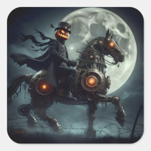 Halloween Steampunk Headless Horseman Square Sticker