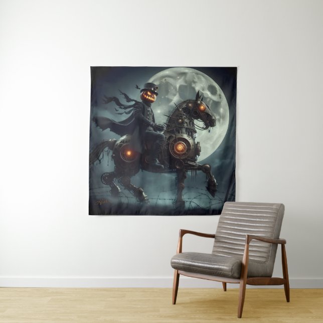 Halloween Steampunk Headless Horseman Tapestry (In Situ)