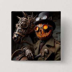Halloween Steampunk Jack-O-Lantern Horseman 15 Cm Square Badge