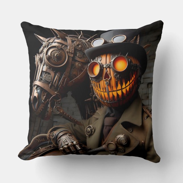Halloween Steampunk Jack-O-Lantern Horseman Cushion (Front)