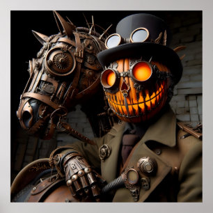 Halloween Steampunk Jack-O-Lantern Horseman Poster