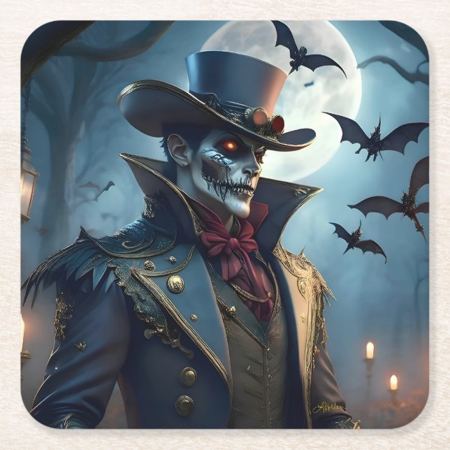Halloween Steampunk Southern Gothic Zombie Square Paper Coaster (Front)