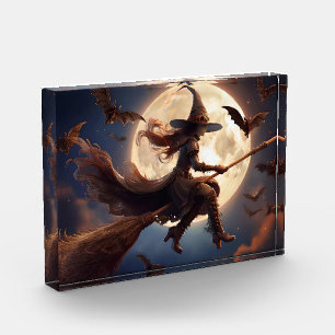 Halloween Steampunk Witch Moonlight Flight Photo Block