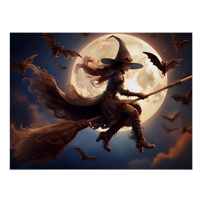 Halloween Steampunk Witch Moonlight Flight Poster (Front)