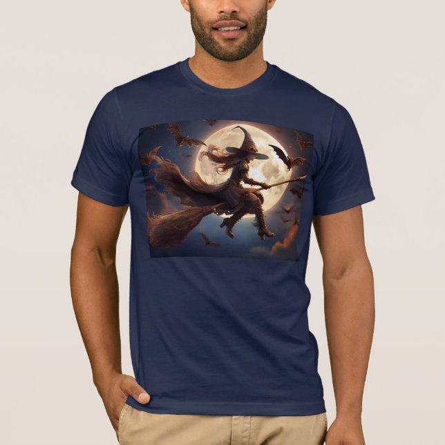 Halloween Steampunk Witch Moonlight Flight T-Shirt (Front)