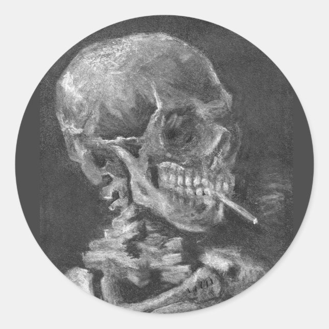 Halloween Sticker Skull Smoking Cigarette (Front)