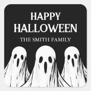 Halloween sticker with black and white ghost