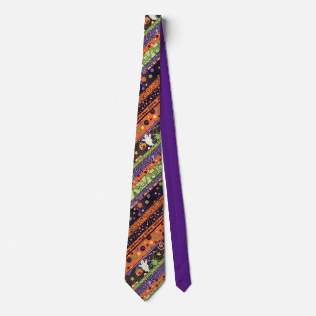 Halloween Stipes Pumpkins Ghosts diagonal neck tie (Front)