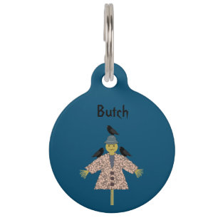 Halloween Straw Scarecrow and Ravens Custom Pet Tag
