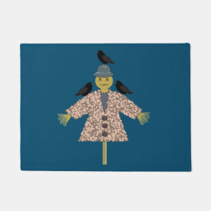 Halloween Straw Scarecrow and Ravens Doormat