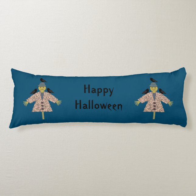 Halloween Straw Scarecrow and Ravens Double Sided Body Cushion (Front)