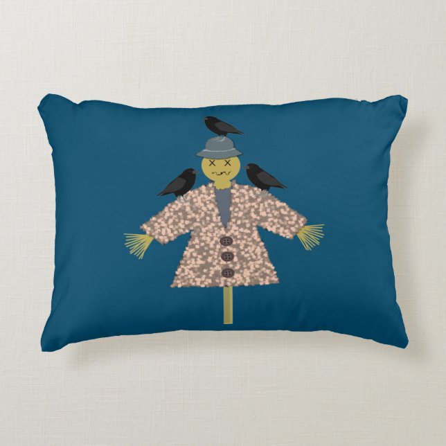 Halloween Straw Scarecrow and Ravens Double Sided Decorative Cushion (Front)