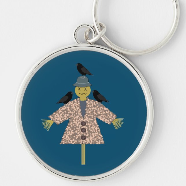 Halloween Straw Scarecrow and Ravens Key Ring (Front)