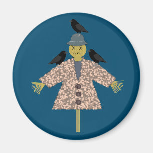 Halloween Straw Scarecrow and Ravens Magnet
