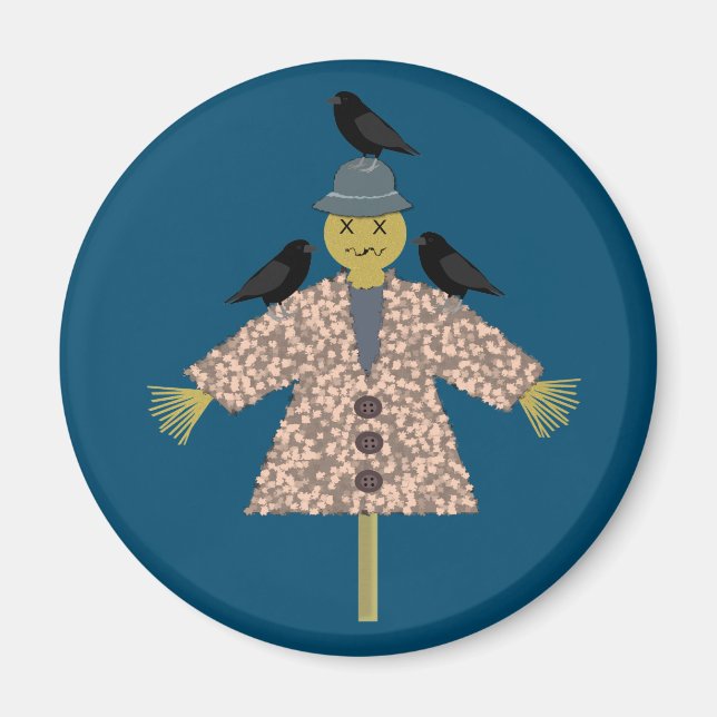 Halloween Straw Scarecrow and Ravens Magnet (Front)