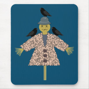 Halloween Straw Scarecrow and Ravens Mouse Pad