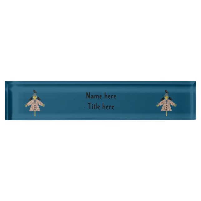 Halloween Straw Scarecrow and Ravens Nameplate (Front)