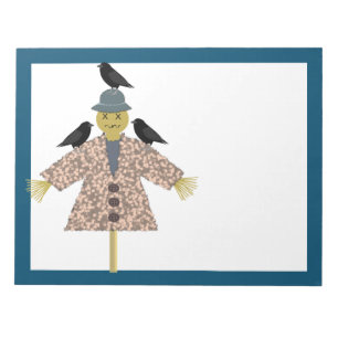 Halloween Straw Scarecrow and Ravens Notepad