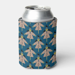 Halloween Straw Scarecrow and Ravens Patterned Can Cooler