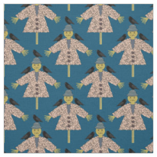 Halloween Straw Scarecrow and Ravens Patterned Fabric