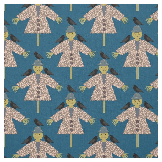 Halloween Straw Scarecrow and Ravens Patterned Fabric (Swatch)