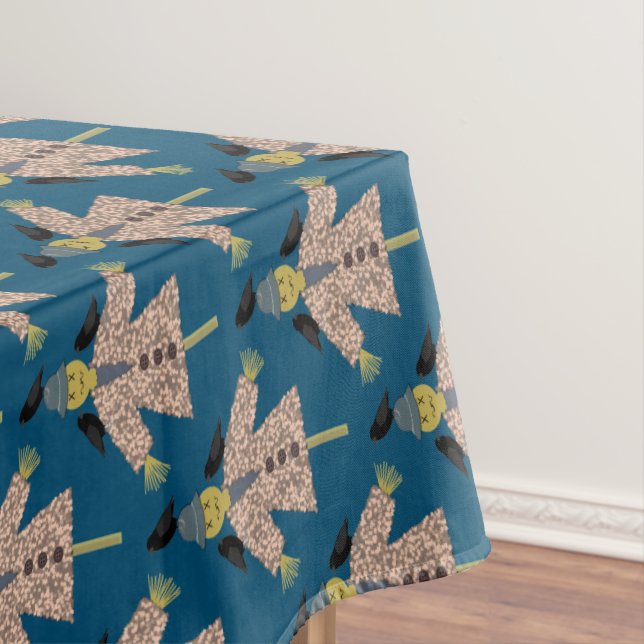 Halloween Straw Scarecrow and Ravens Patterned Tablecloth (In Situ)