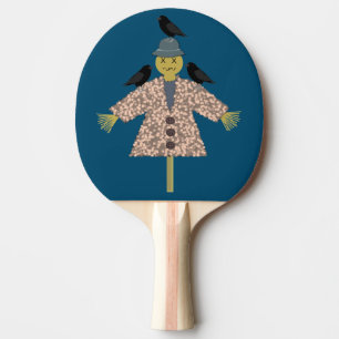 Halloween Straw Scarecrow and Ravens Ping Pong Paddle
