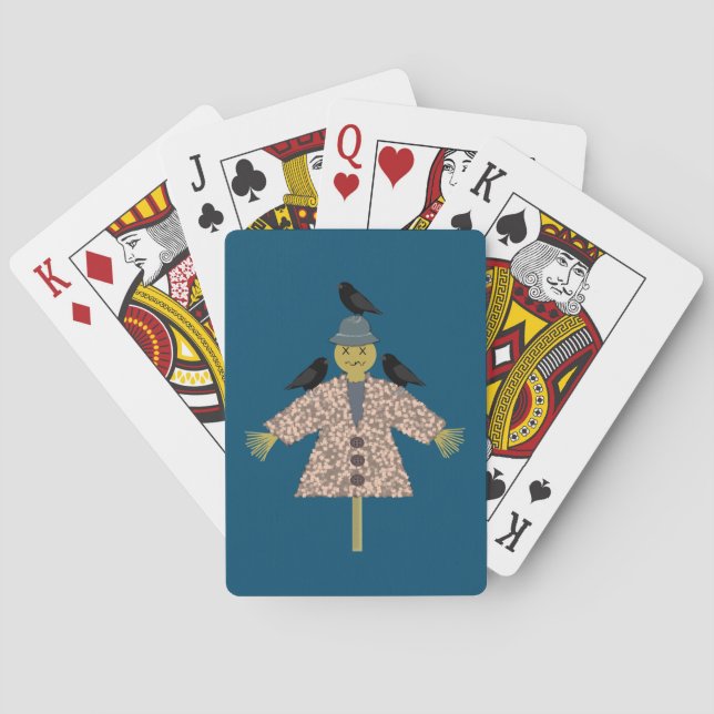 Halloween Straw Scarecrow and Ravens Playing Cards (Back)