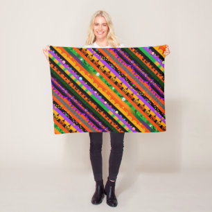 Halloween Striped Icons Fleece Blanket