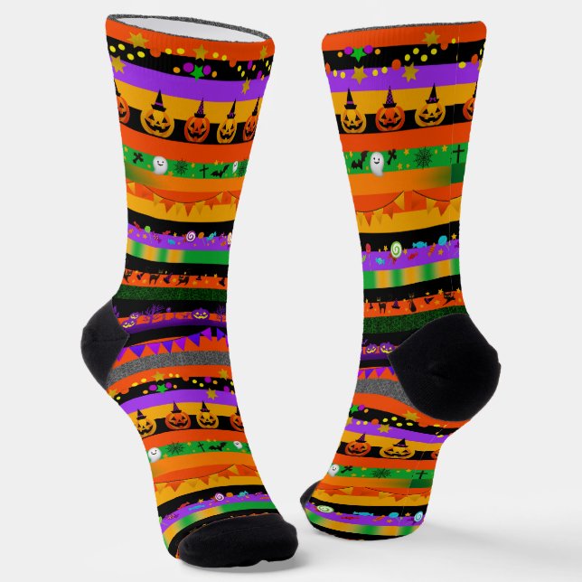 Halloween Striped Icons Socks (Angled)