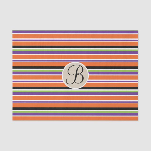 Halloween Stripes Kraft Monogram Letter Initial Tissue Paper (Front)