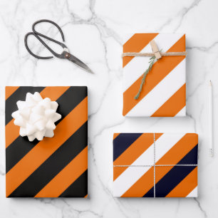 Halloween Stripes Orange White Black  Wrapping Paper Sheet