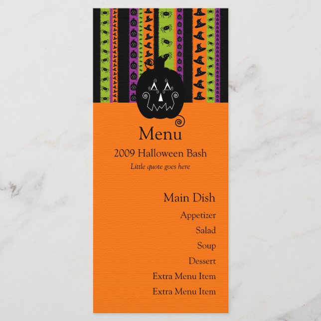 Halloween Stripes Pumpkin Menu Card (Front)