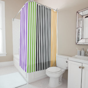 Halloween Stripes Purple Green Black Orange Shower Curtain