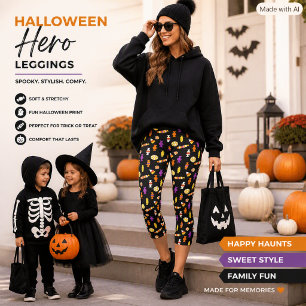 Halloween Style Candy Patter on Black Capri Leggings