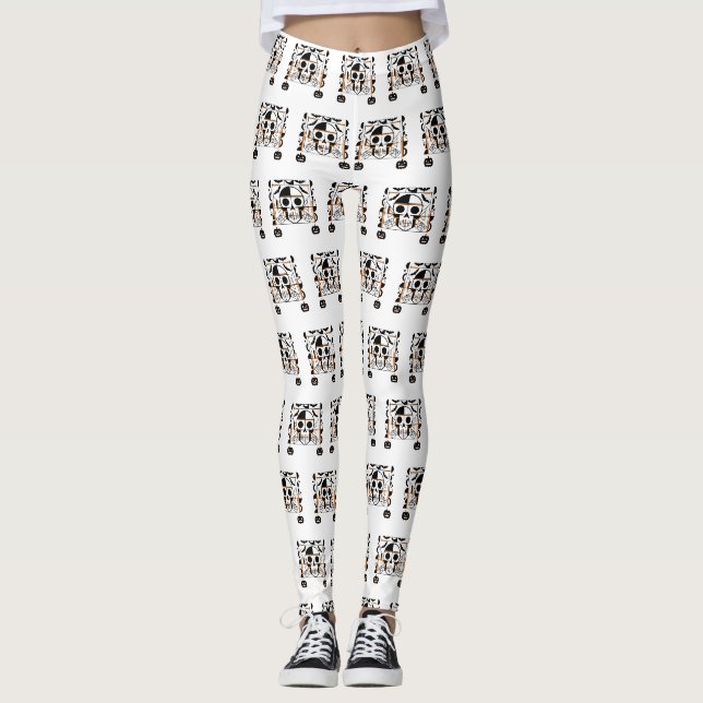 Halloween-style skull, bats, spider webs leggings (Front)